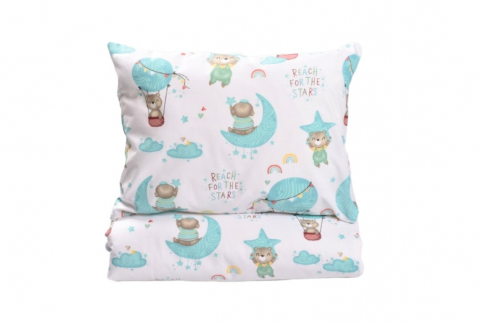 Set complet lenjerie si aparatori patut 60x120 cm Ursuleti in balon [3]