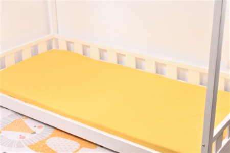 Cearsafuri si huse pat single - Cearsaf pat bumbac 100% culoare galben  90x200x10 cm