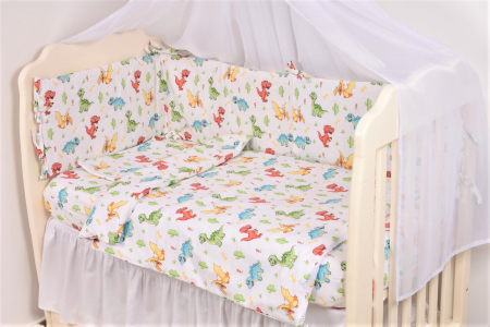 Lenjerie 3 piese model Dinozauri + Protectie impermeabila patut 120x60 cm [2]