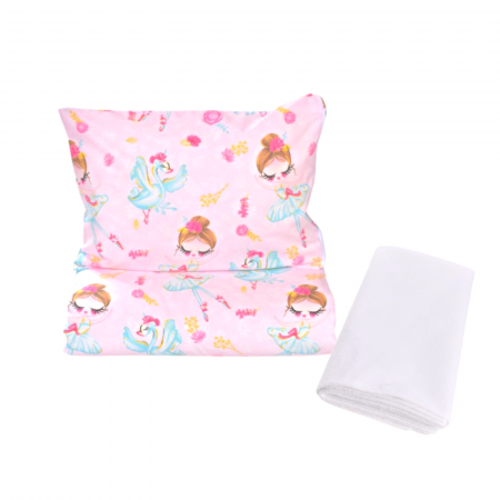 Lenjerie 3 piese model Balerine si lebede + Protectie impermeabila patut 120x60 cm [0]