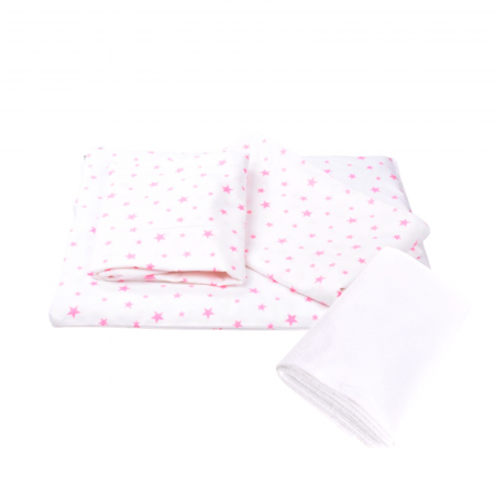 Lenjerie 3 piese model Stelute roz+ Protectie impermeabila patut 120x60 cm [1]