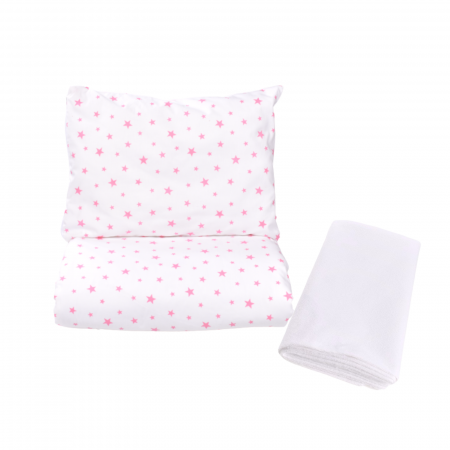Lenjerie Patut Bebe - Lenjerie 3 piese model Stelute roz+ Protectie impermeabila patut 120x60 cm