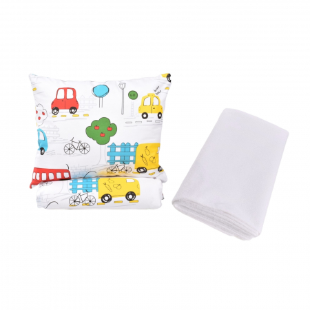 Lenjerie Patut Bebe - Lenjerie 3 piese model Masinute + Protectie impermeabila patut 120x60 cm