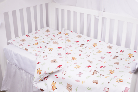 Lenjerie Patut Bebe - Lenjerie 5 piese patut 120x60 cm bumbac 100% model animalute si ciuperci