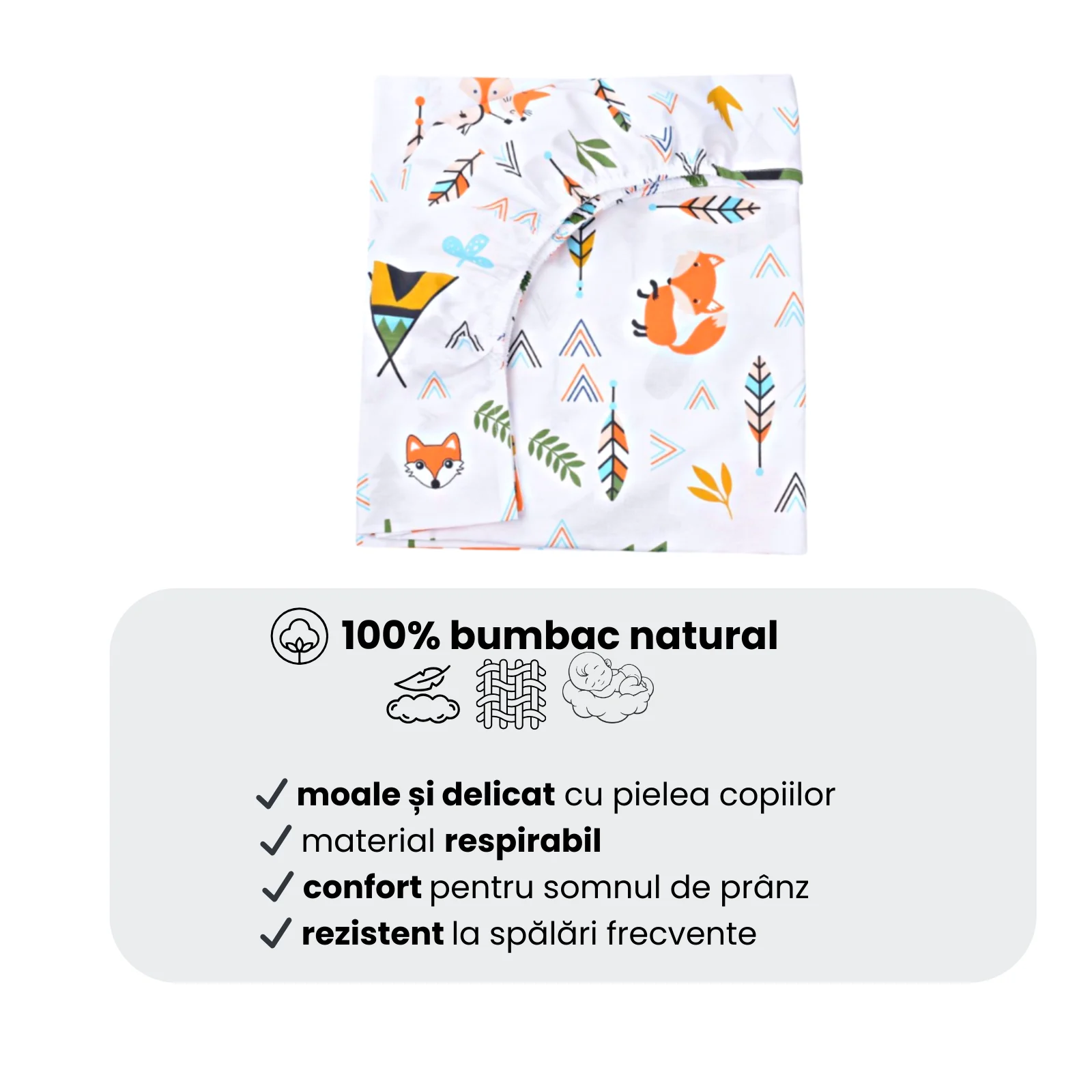 Lenjerie 5 piese patut 120x60 cm bumbac 100% model animalute si ciuperci [2]