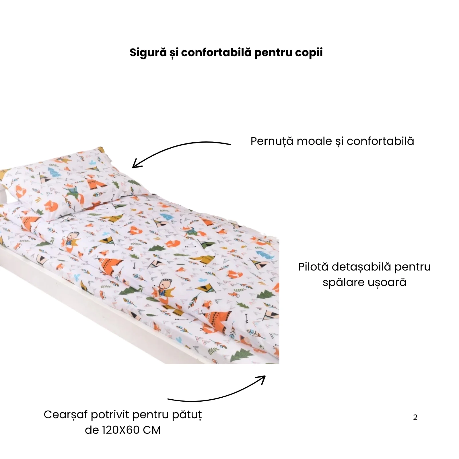 Lenjerie 5 piese patut 120x60 cm bumbac 100% model animalute si ciuperci [3]