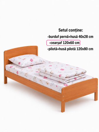 Lenjerie 5 piese patut 120x60 cm bumbac 100% model Flori de bumbac [1]