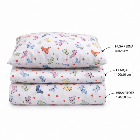 Lenjerie 5 piese patut 120x60 cm bumbac 100% model Fluturasi [2]
