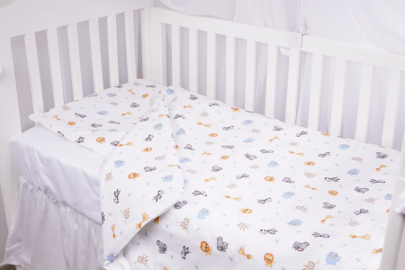 Lenjerie Patut Bebe - Lenjerie 5 piese patut 120x60 cm bumbac 100% model animalute safari