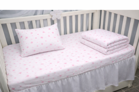 Lenjerie 5 piese patut 120x60 cm bumbac 100%, model Stelute roz [1]