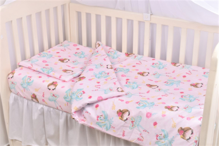 Lenjerie 6 piese patut 120x60 cm bumbac 100% model Balerine si lebede [1]