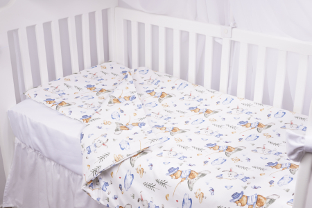 Lenjerie 6 piese patut 120x60 cm bumbac 100% model iepurasi albastru [1]
