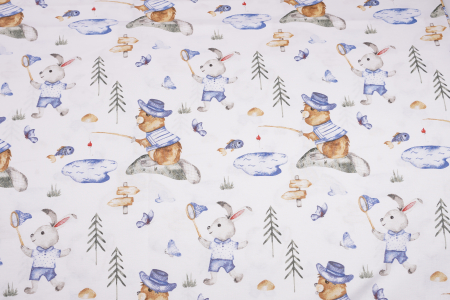 Lenjerie 6 piese patut 120x60 cm bumbac 100% model iepurasi albastru [3]