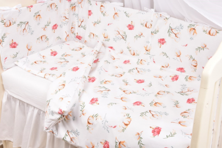 Lenjerii patut 6 piese - Lenjerie 6 piese patut 120x60 cm bumbac 100% model Flori de bumbac