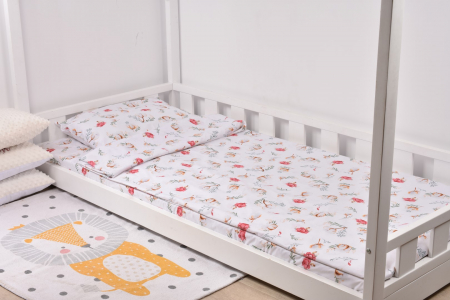 Lenjerie pat 3 piese model flori de bumbac 90x200 cm [1]