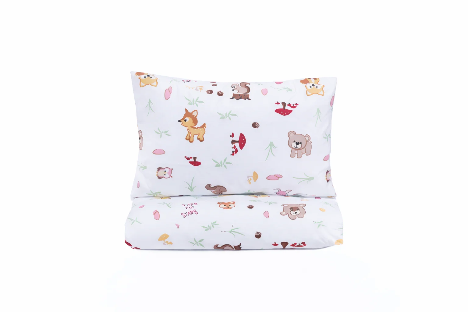 Lenjerii patut 3 piese - Lenjerie patut 120x60 cm, 3 piese bumbac 100% model animalute si ciuperci