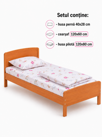 Lenjerie patut 120x60 cm, 3 piese bumbac 100% model Flori de bumbac [1]