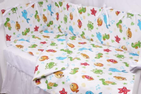 Lenjerii patut 3 piese - Lenjerie patut 120x60 cm, 3 piese bumbac 100% model animale acvatice