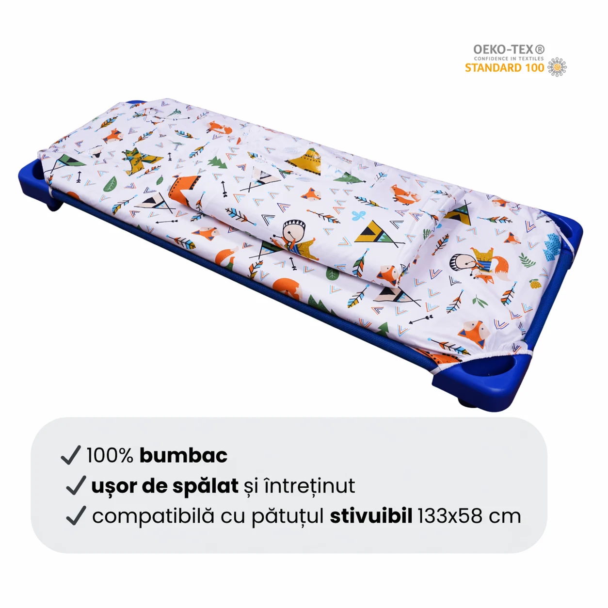 Lenjerie patut gradinita 3 piese patut stivuibil bumbac 100% model Animalute [2]