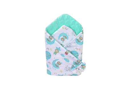 Paturica Bebe Cu Gluga - Paturica de infasat Ursuleti si velvet verde 80x80 cm