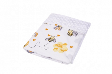 Paturica Bebe Cu Gluga - Paturica model Albinute si plus minky alb 80x80 cm