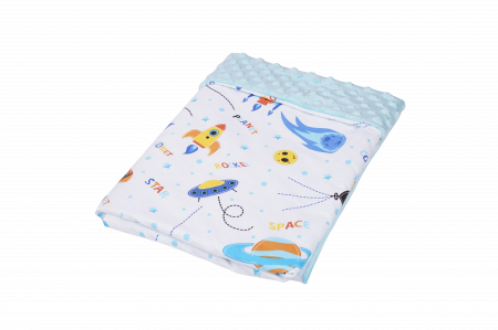 Paturica Bebe Cu Gluga - Paturica model comete si planete si plus minky bleu 80x80cm