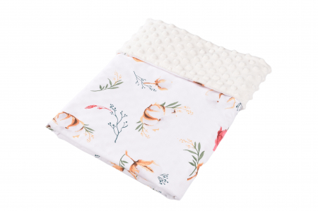 Paturica Impermeabila - Paturica model flori de bumbac si plus minky crem 80x80 cm
