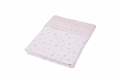 Paturica Bebe Cu Gluga - Paturica model stelute roz si plus minky roz 80x80cm