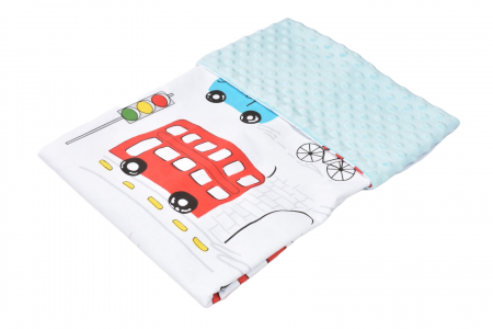 Paturica Bebe Cu Gluga - Paturica model masinute colorate si plus minky bleu 80x80 cm