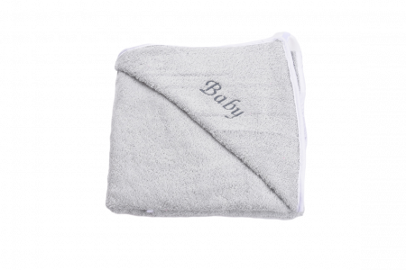 Prosop Baie Copii cu Gluga - Prosop de baie bumbac 100% gri, personalizat Baby