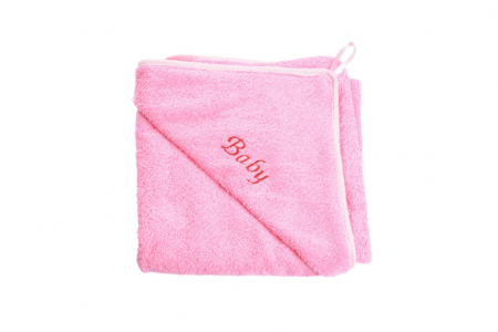 Prosop Baie Copii cu Gluga - Prosop de baie bumbac 100% roz, personalizat Baby