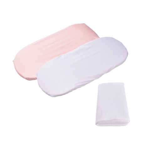 Pentru copii - Set 2 cearsafuri cosulet si landou 72x30 cm bumbac 100% alb/roz+ protectie impermeabila