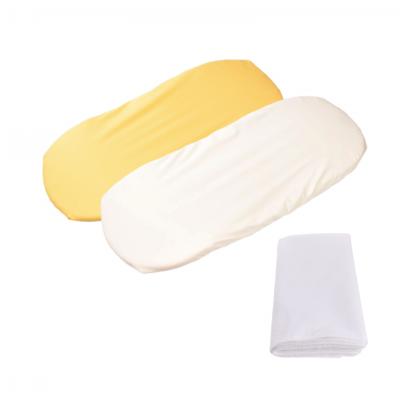 Pentru copii - Set 2 cearsafuri cosulet si landou 72x30 cm bumbac 100% crem/galben + protectie impermeabila