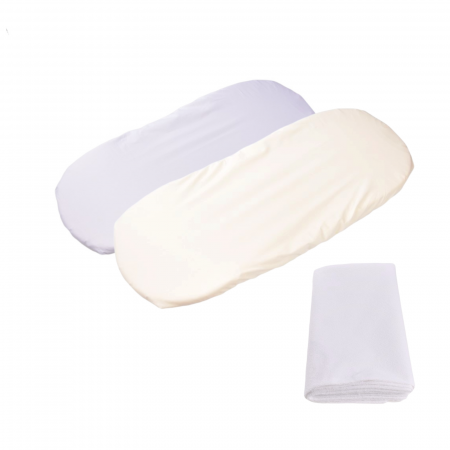 Pentru copii - Set 2 cearsafuri cosulet si landou 72x30 cm bumbac 100% crem/alb + protectie impermeabila