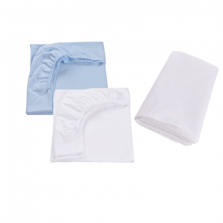 Pentru copii - Set 2 cearsafuri patut 90x50 cm bumbac 100% alb/blue + Protectie impermeabila