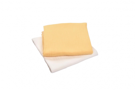 Paturica Impermeabila - Set 2 museline bumbac organic galben si alb 80x80 cm
