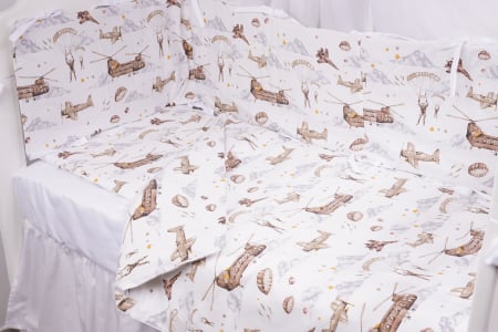 Lenjerii de Calitate - Set complet 7 piese lenjerie si aparatori patut 120x60 cm bumbac 100% model soldatei maro