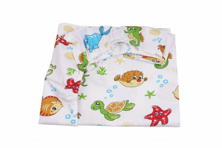 Set complet 7 piese lenjerie si aparatori patut 120x60 cm bumbac 100% model animale acvatice [1]