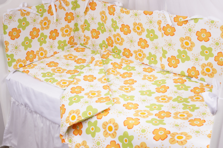 Lenjerii  complete 7 piese - Set complet 7 piese lenjerie si aparatori patut 120x60 cm bumbac 100% model floricele