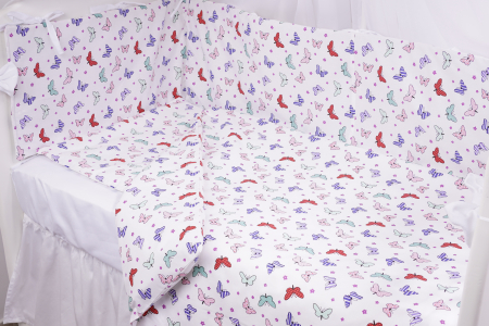 Set complet 7 piese lenjerie si aparatori patut 120x60 cm bumbac 100% model fluturasi multicolori [0]