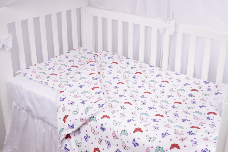 Set complet 7 piese lenjerie si aparatori patut 120x60 cm bumbac 100% model fluturasi multicolori [1]