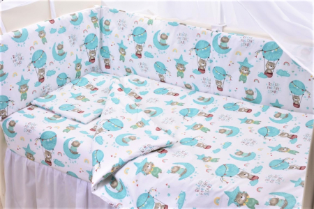 Lenjerie Patut Bebe - Set complet lenjerie si aparatori patut 60x120 cm Ursuleti in balon