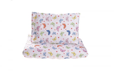 Lenjerii patut cresa - Set lenjerie 3 piese pentru patut incastrabil model fluturasi