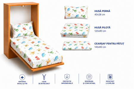 Set lenjerie 3 piese pentru patut incastrabil model dinozauri [1]