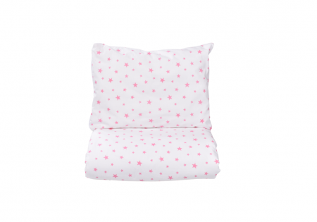 Lenjerii patut cresa - Set lenjerie 3 piese pentru patut incastrabil model stelute roz