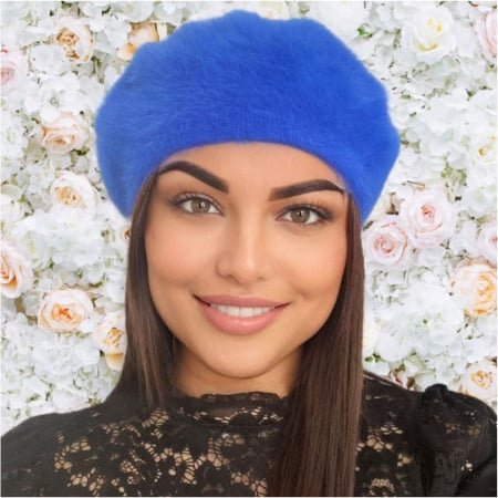 Bereta eleganta de lux din lana fina si pufoasa de Angora - Princess (ALBASTRU) - marime universala [3]