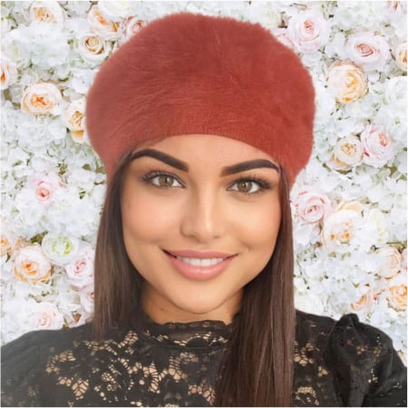 Bereta eleganta de lux din lana fina si pufoasa de Angora - Princess (CARAMIZIU) - marime universala [3]