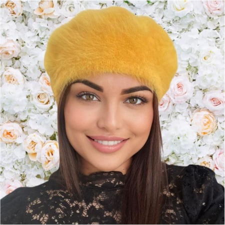 Bereta eleganta de lux din lana fina si pufoasa de Angora - Princess (GALBEN) - marime universala [3]