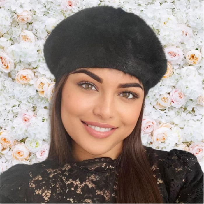 Bereta eleganta de lux din lana fina si pufoasa de Angora - Princess (NEGRU) - marime universala [4]