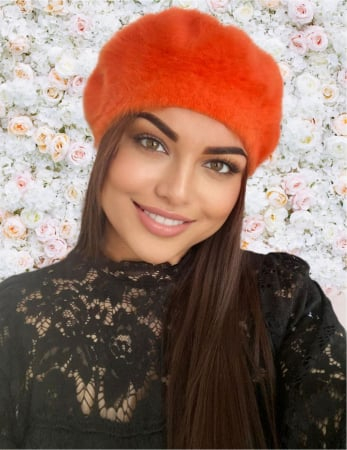 Bereta eleganta de lux din lana fina si pufoasa de Angora - Princess (PORTOCALIU) - marime universala [1]